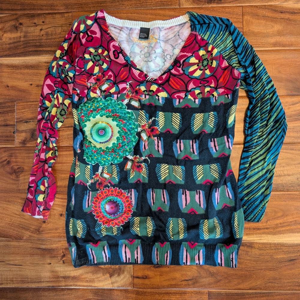 Colorful Patterned Long Sleeve Sweater